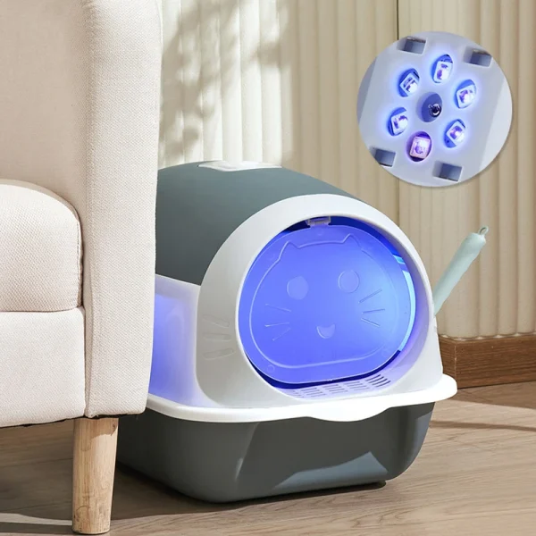 Detachable Cat Litter Box with UV Sterilizer Lamp & Scoop