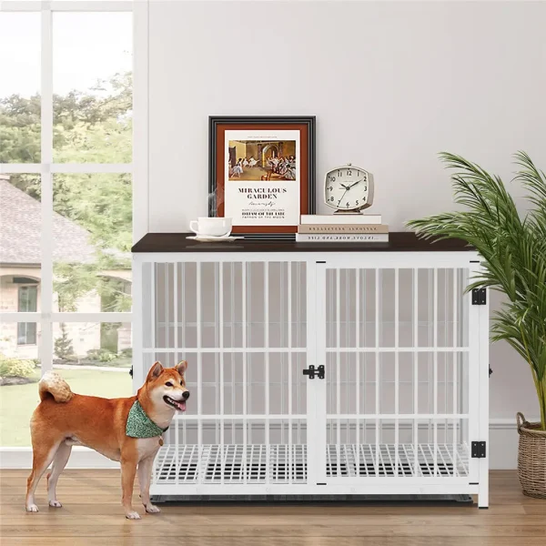 Metal Wooden Dog Kennels with Three Doors and Removable Tray