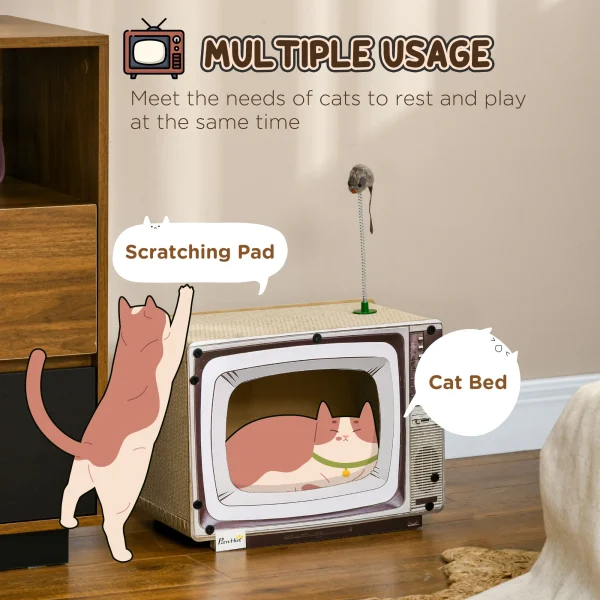 PawHut TV-Shaped Cardboard Cat House with Scratcher