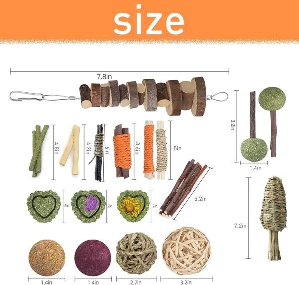 Lisetar Natural Timothy Hay & Apple Wood Sticks - 18pcs Chinchilla & Bunny