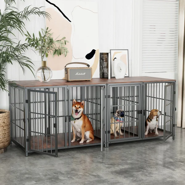 Dog House End Table Furniture with Four Doors and Lock