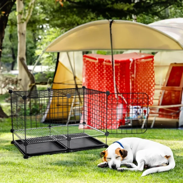 Black Iron Dog Cage with Removable Tray