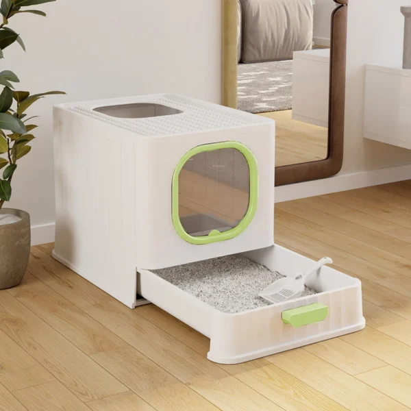 Enclosed Foldable Cat Litter Box with Top-Entry