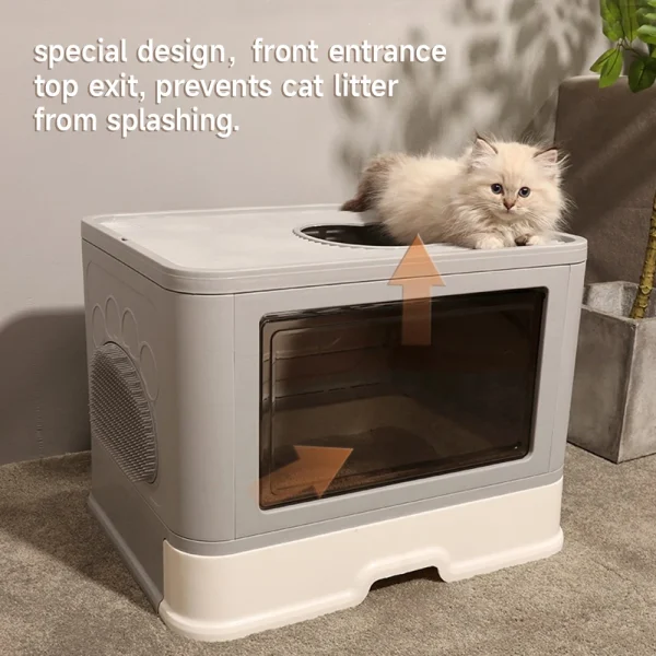 Enclosed Folding Plastic Cat Litter Box with Scoop