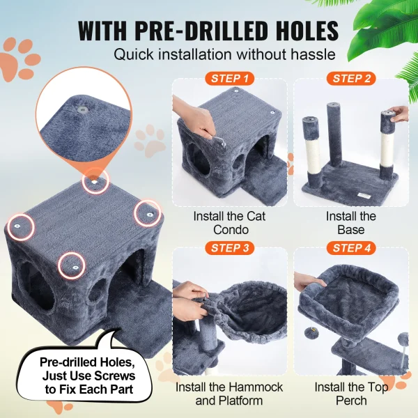 Cat Tree for Indoor Cats 45.2" Jumping Platforms