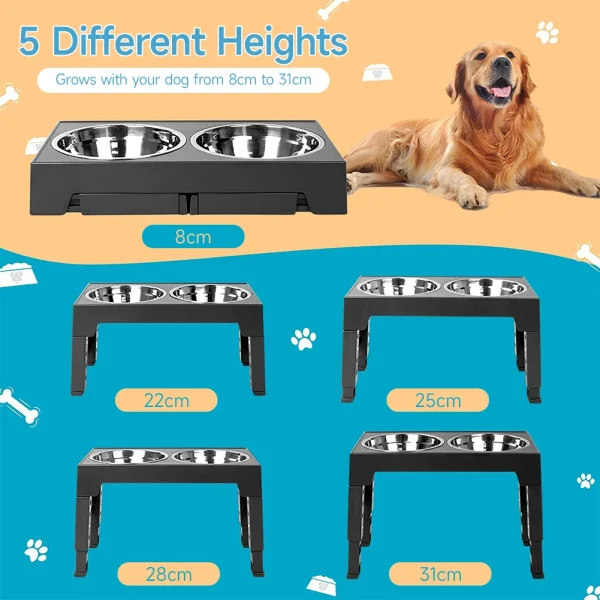 5-Level Adjustable Elevated Dog Feeder with 2 Bowls