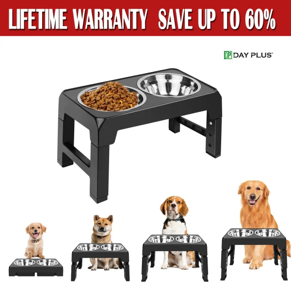 Raised Dog Bowl Height-Adjustable