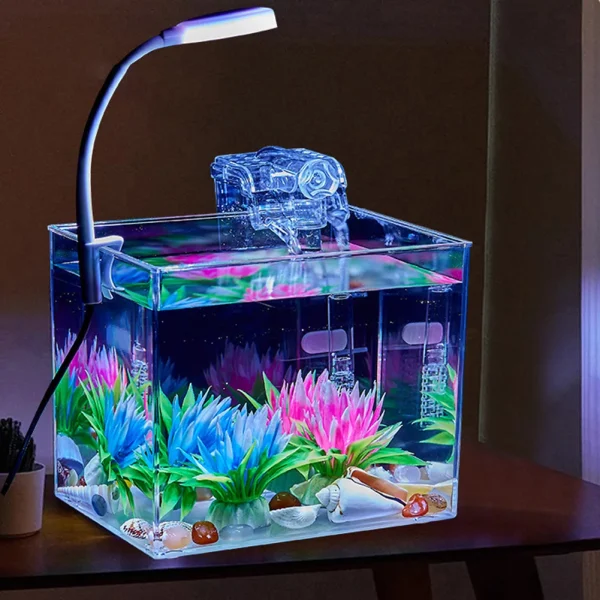Transparent Aquarium Tank with Clip On Lamp