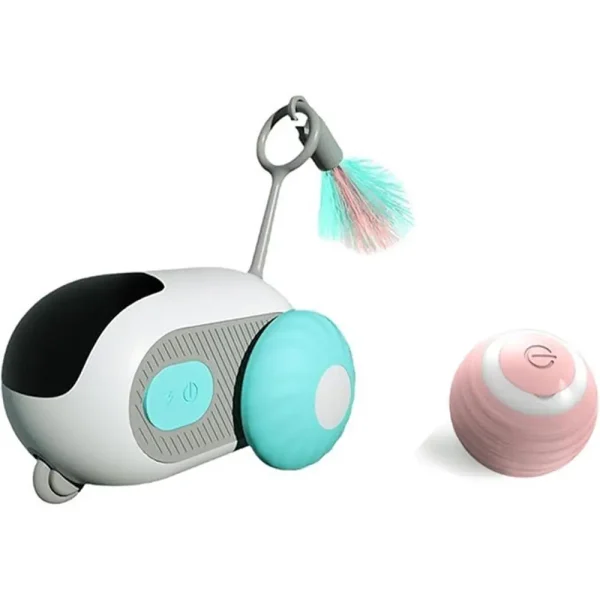 Interactive Cat Toy Bundle: Remote Control Electric Car Feather Wand & Mouse Puzzle