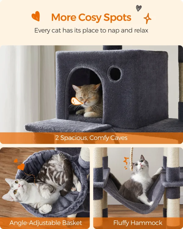 Feandrea Cat Tree, Height 206 cm, with 13 Scratching Posts