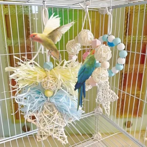 3Pcs Bird, Toys Handmade Cockatiels With Rattan 5-pointed Stars