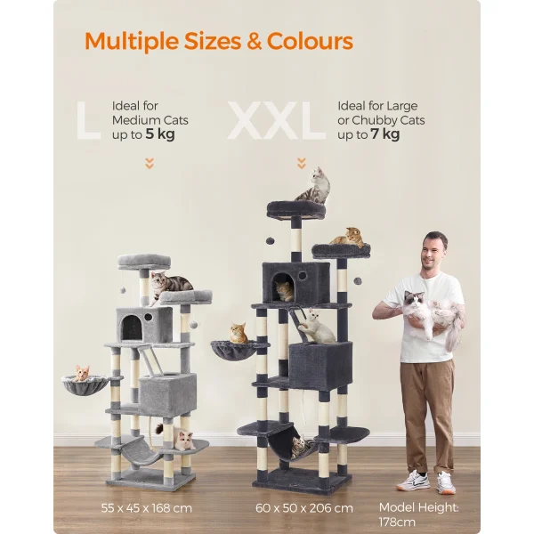 Feandrea Cat Tree, Height 206 cm, with 13 Scratching Posts