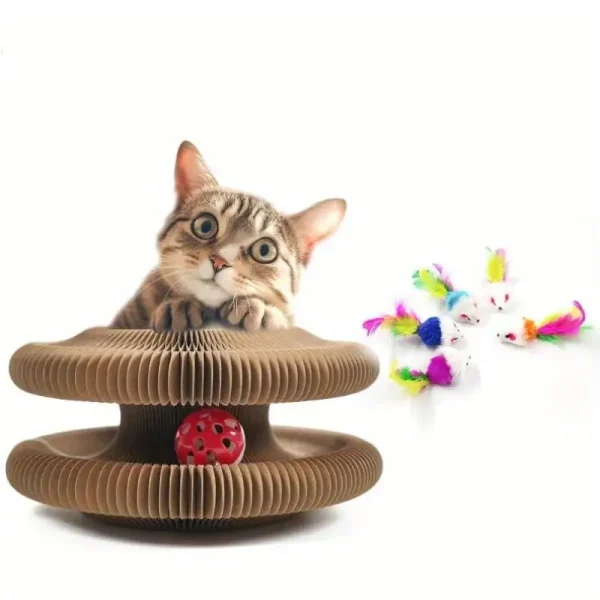 Magic Cat Scratcher with Plush Mouse,Durable, Space-Saving & Versatile