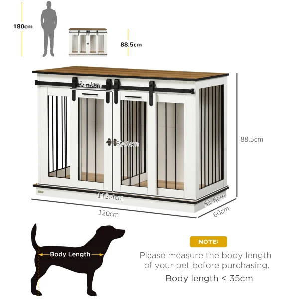 PawHut Dog Crate Furniture End Table w/ Soft Washable Cushion, Lockable Door