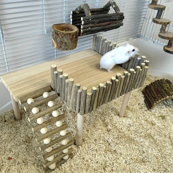 Natural Wooden Platform Stand Shelf For Hamster