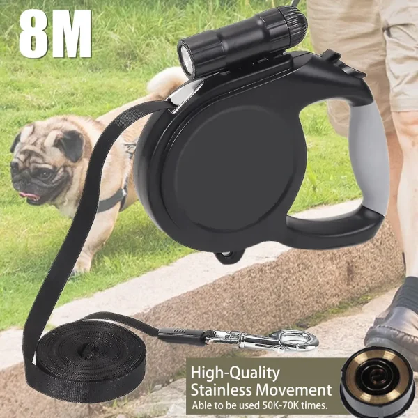 8M 50KG Retractable Dog Leash with LED Night Lights