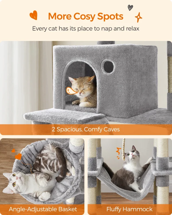 Feandrea Cat Tree, Height 206 cm, with 13 Scratching Posts