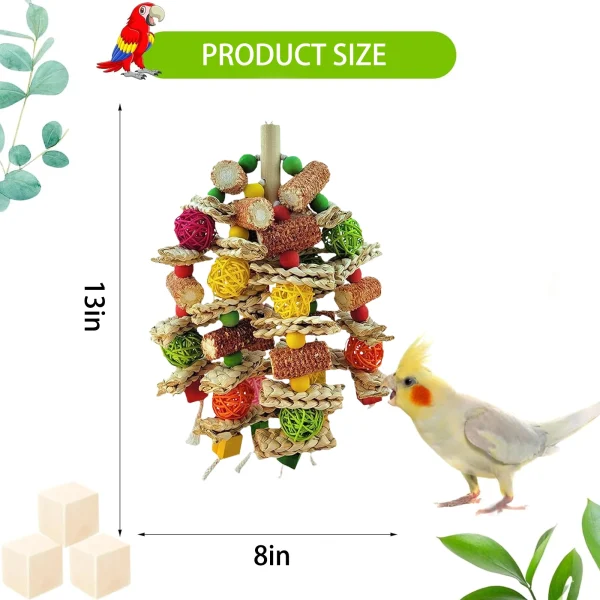 Hanging Bird Toy for Large Parrots, with Rattan Balls, Wooden Bea