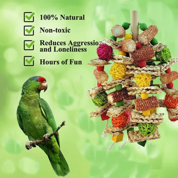 Hanging Bird Toy for Large Parrots, with Rattan Balls, Wooden Bea