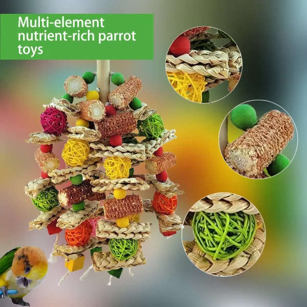 Hanging Bird Toy for Large Parrots, with Rattan Balls, Wooden Bea