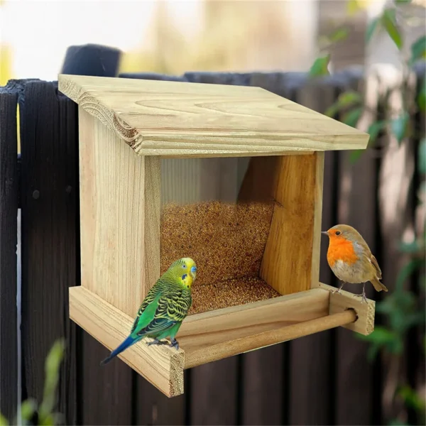 Hanging Wooden Bird Feeding Station with Perch for Outdoor, Yard
