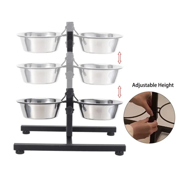 Adjustable Height Dog Feeder, Stainless Steel with Double Bowl