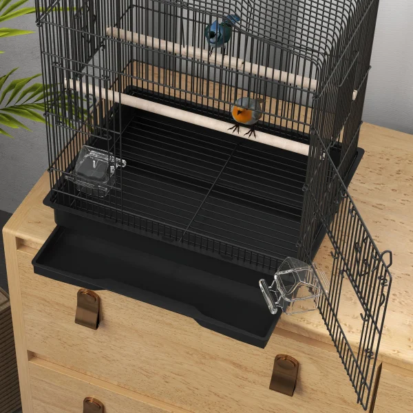 PawHut Large Bird Cage with Perches, Food Bowls, Swing, Black