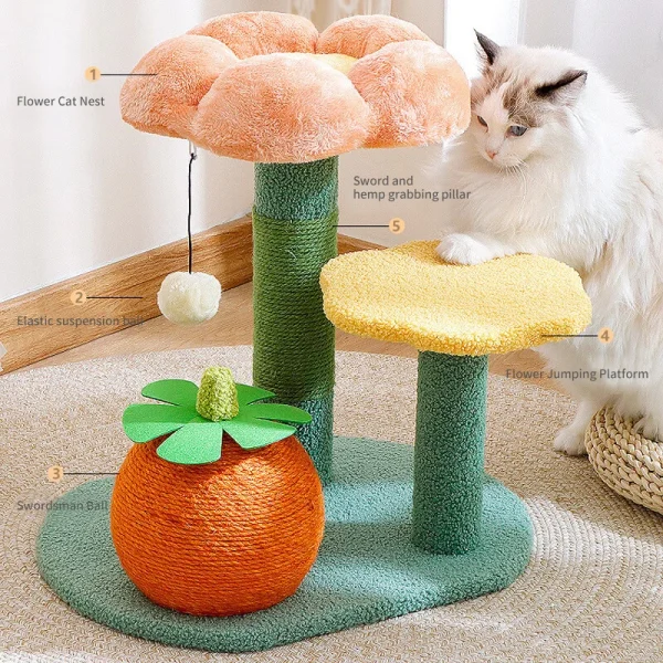 Flower Tree, Multi-Level Cat Tower with Sisal Scratching Posts
