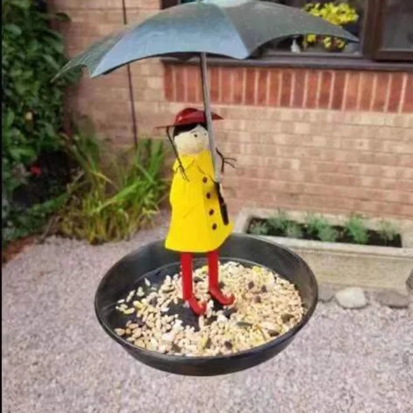 Hanging Bird Feeder Girl with Umbrella Tray