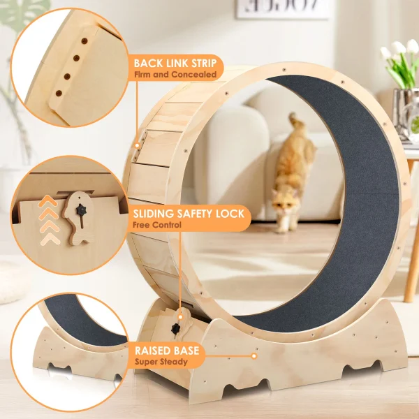 Solid Wood Cat Exercise Wheel, Quiet Spinning Wheel