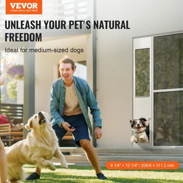 Sliding Glass Dog Door, Adjustable Height, Aluminum Frame Tempered
