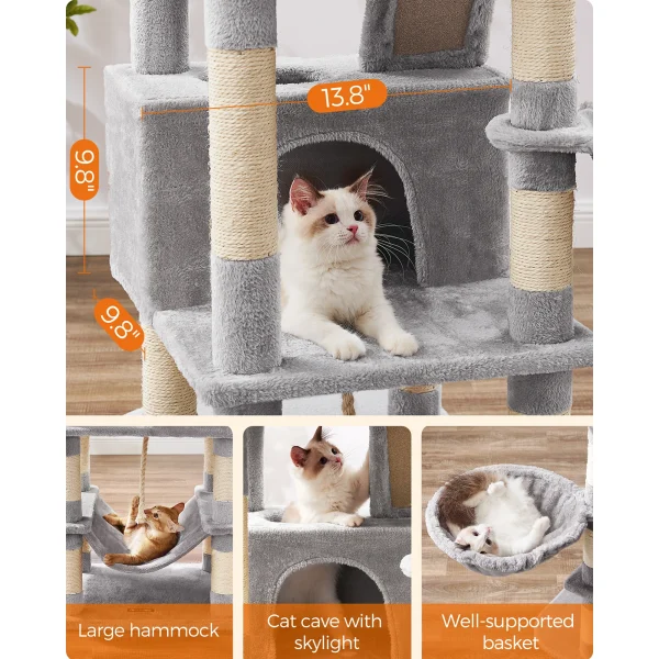 FEANDREA Cat Tree, 168 cm Large Cat Tower with 13 Scratching Posts