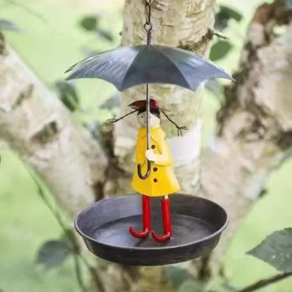 Hanging Bird Feeder Girl with Umbrella Tray