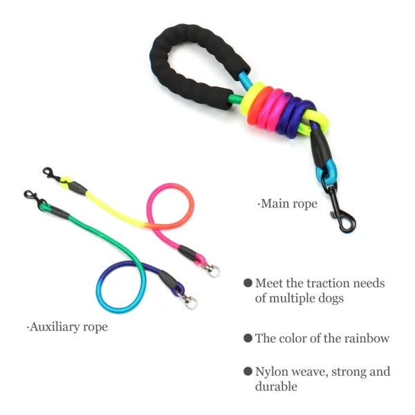 Rainbow Multi Dogs Leash for 1, 2, 3 or 4 Dogs
