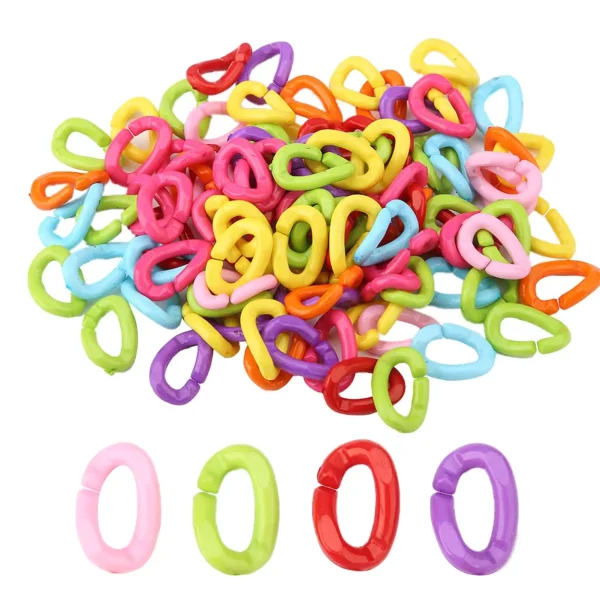 100PCS Colorful Plastic Bird Clips Hooks, Chain Links for DIY Parrot Toys