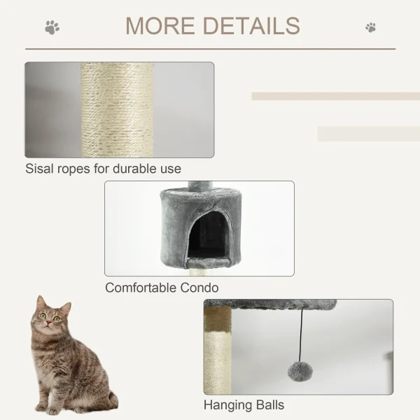 PawHut Cat Tree, Kitten Play Tower with Solid Scratching Post