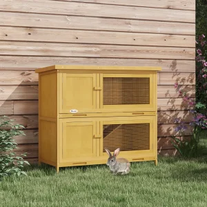 PawHut Double Decker Rabbit Cage With Tray, Yellow