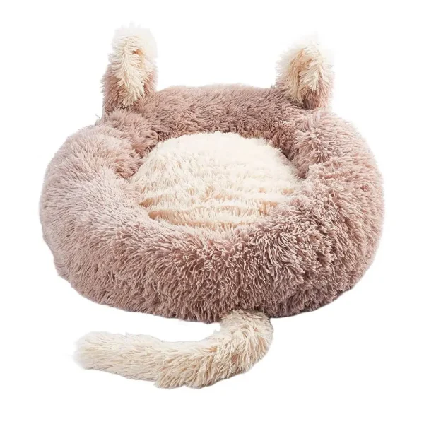 Light Brown 60cm Round Plush Pet Bed with Cute Ears