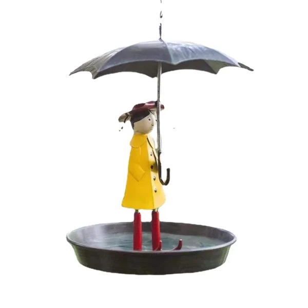 Hanging Bird Feeder Girl with Umbrella Tray