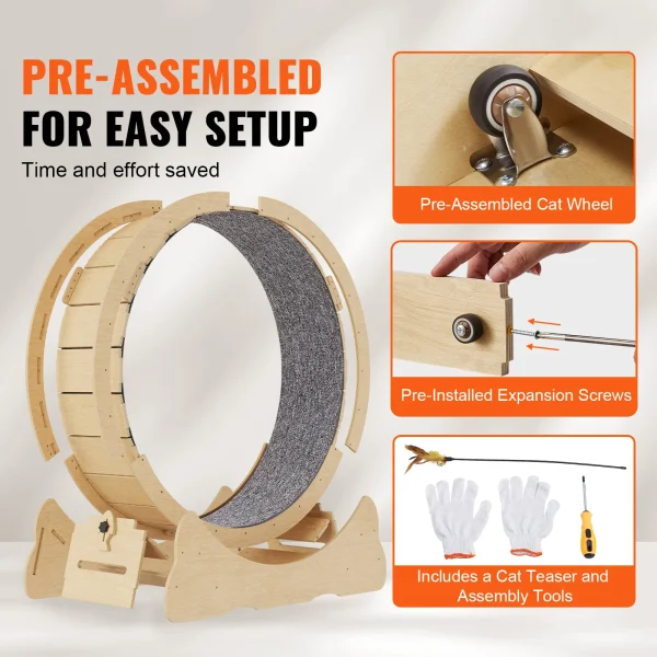 VEVOR Cat Exercise Wheel, Natural Wood