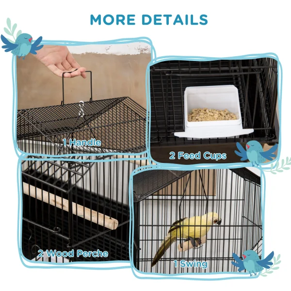 Metal Bird Cage Small With Perch and Food Container