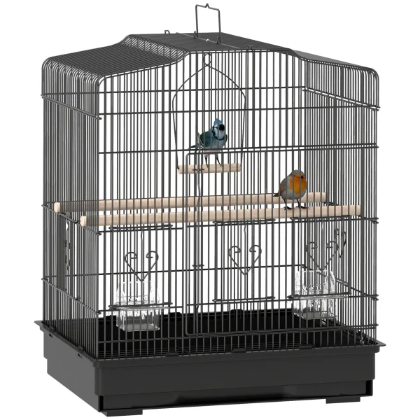 PawHut Large Bird Cage with Perches, Food Bowls, Swing, Black