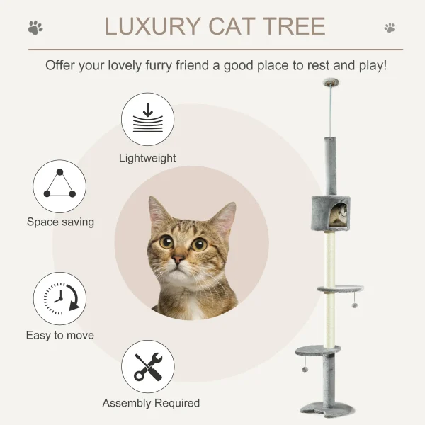 PawHut Cat Tree, Kitten Play Tower with Solid Scratching Post
