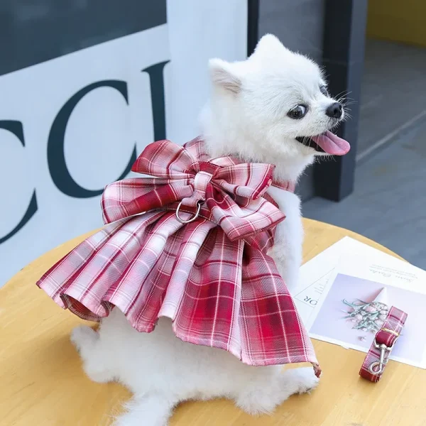 Bow Dog Collar Skirt, Cute Pet Harness with Breast Strap