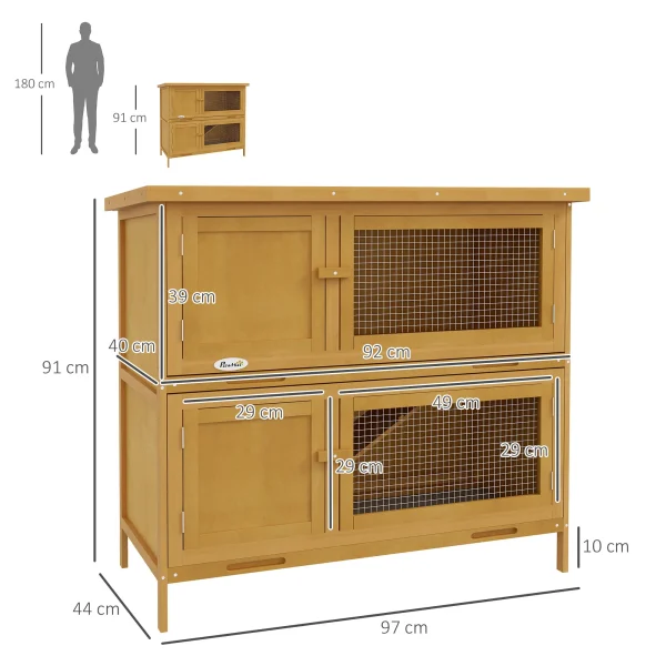 PawHut Double Decker Rabbit Cage With Tray, Yellow