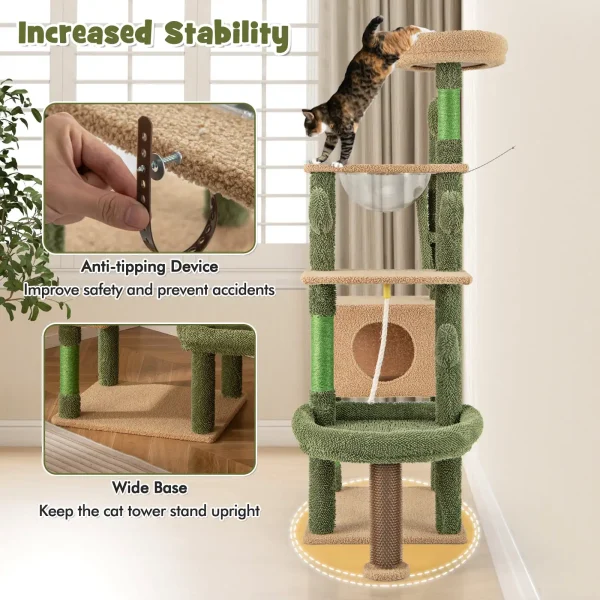 Multi-level Cat Tower 150 cm Cactus Cat Tree for Indoor Cats