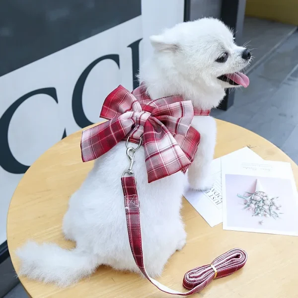 Bow Dog Collar Skirt, Cute Pet Harness with Breast Strap