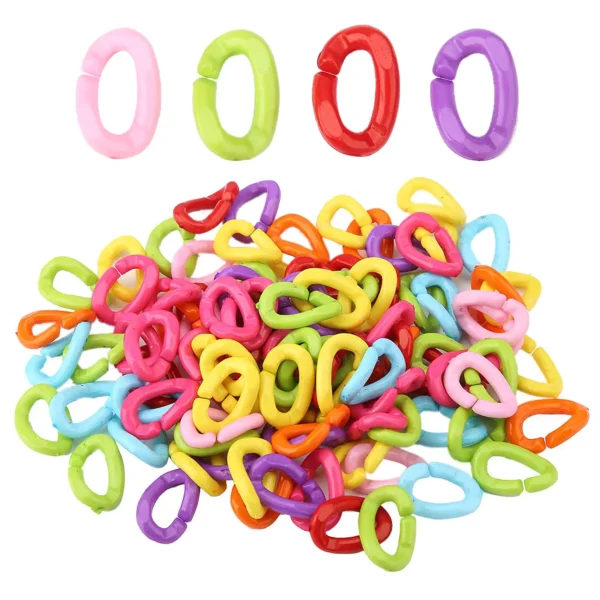 100PCS Colorful Plastic Bird Clips Hooks, Chain Links for DIY Parrot Toys