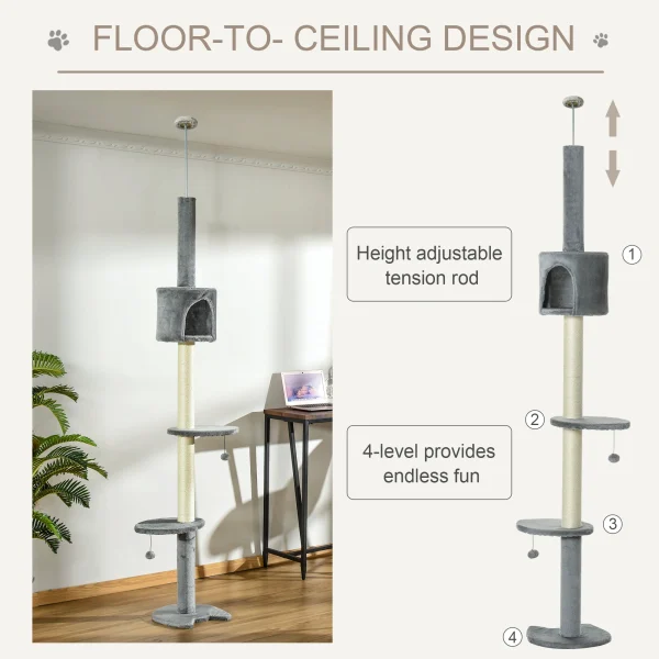 PawHut Cat Tree, Kitten Play Tower with Solid Scratching Post