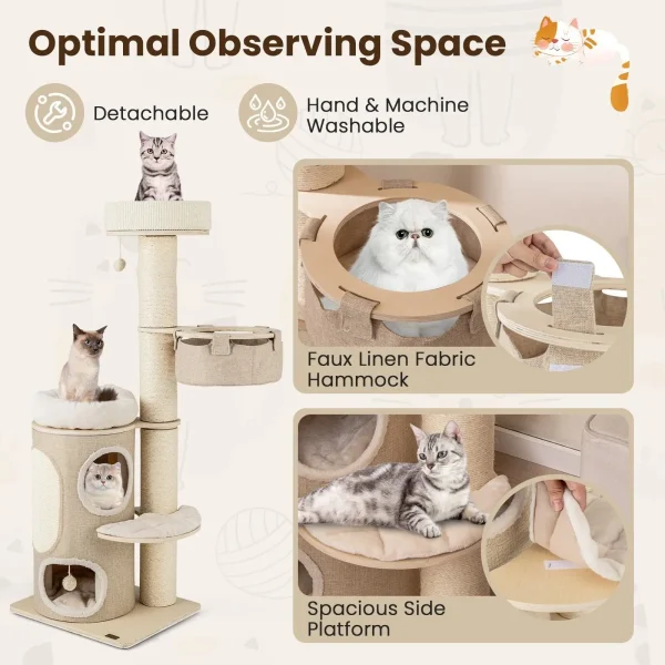 154CM Indoor Cat Tree Tall Multi-level Cat Tower with 2-story Condo